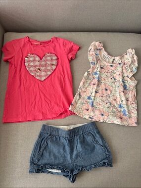 Size 6 bundle Crewcuts Hot Pink Sequin Heart Tee and shorts, Janie and Jack top